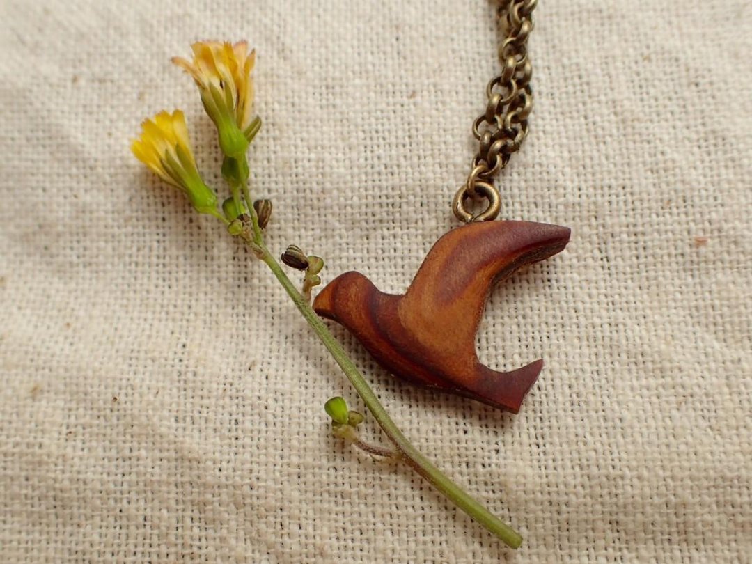 bird necklace or bracelet or anklet (type3) - 项链 - 木头 咖啡色