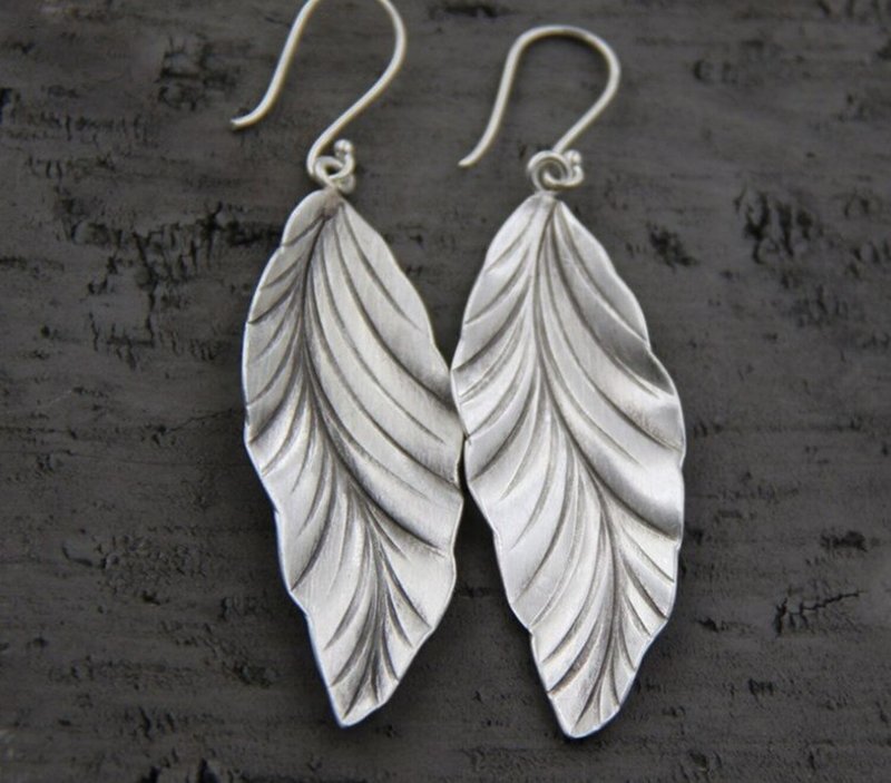 Real S925 Vulcanized Thai Silver Personalized Leaves Designer Dangle Earrings - 耳环/耳夹 - 纯银 银色