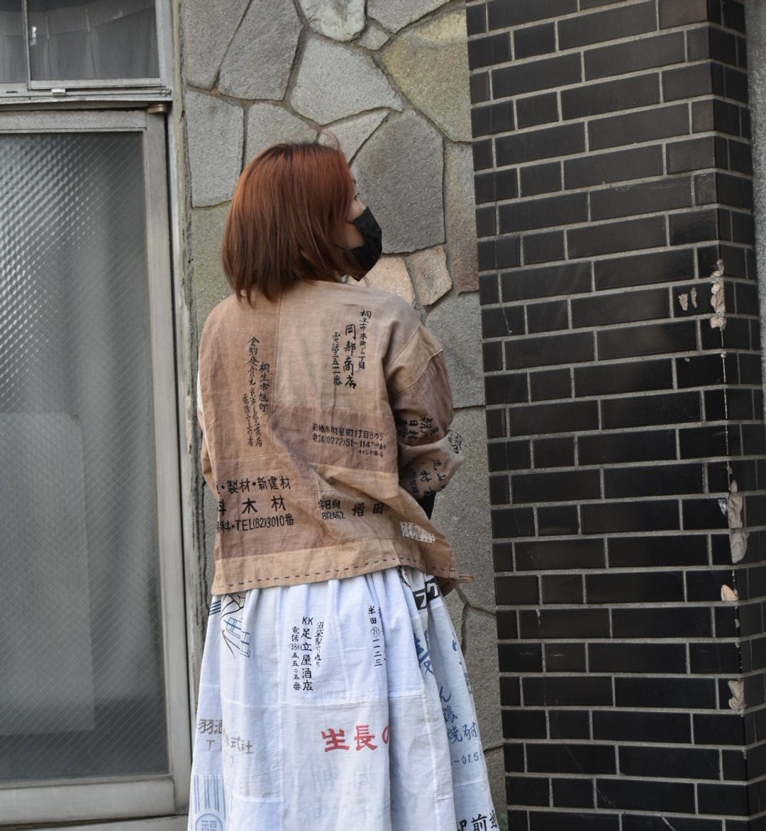 柿涩染手拭巾拼贴套头衫 - 女装上衣 - 棉 