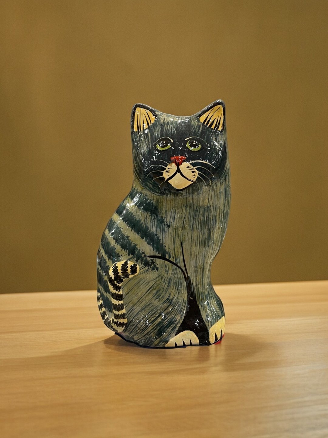 印度喀什米尔 手工漆纸器 彩绘猫咪摆饰 - 美国短毛猫 - 摆饰 - 木头 灰色