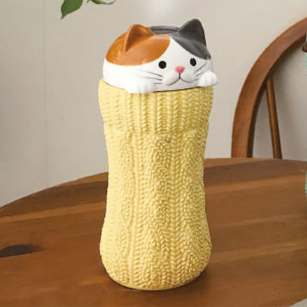 日本Decole 电动加湿器 - 针织布中的小猫 - 摆饰 - 陶 黄色