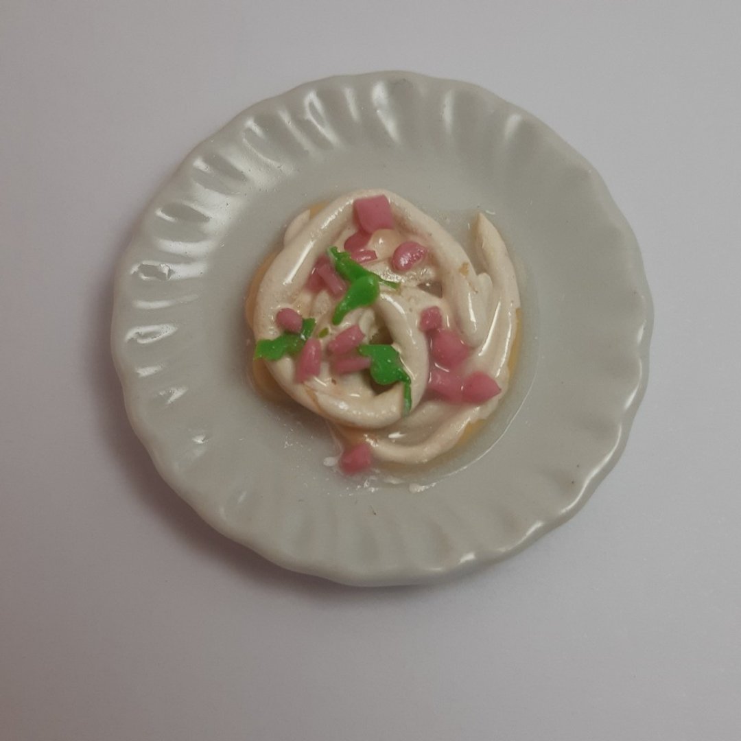 Spaghetti Carbonara Food Miniature Dollhouse collectible decorate - 摆饰 - 粘土 白色