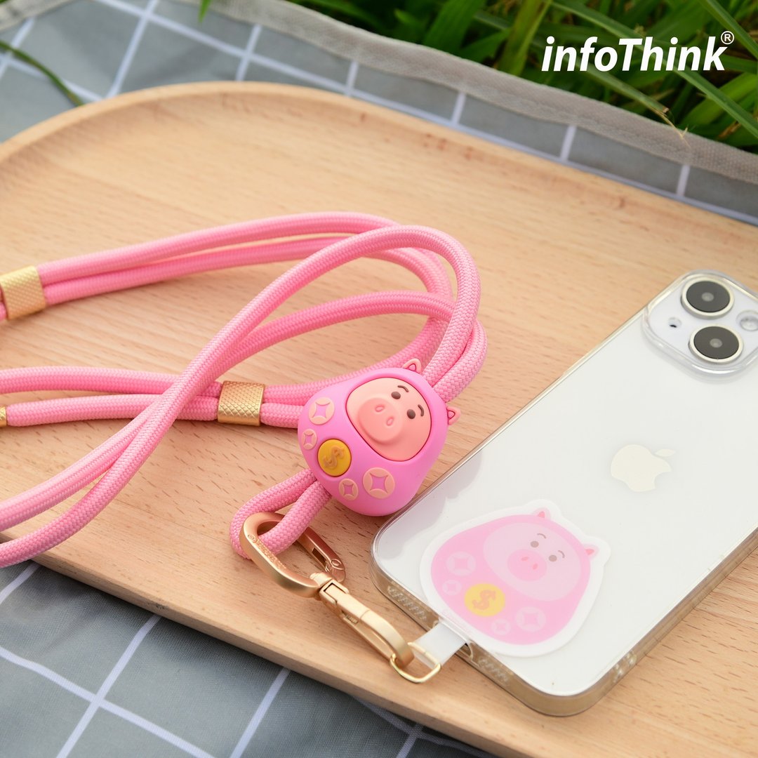 【出游必备】火腿猪福神系列 公仔造型手机颈挂绳 - 手机配件 - 其他材质 粉红色