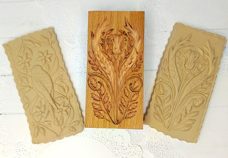 雕刻擀面杖，压花擀面棍。装饰饼干压榨机 - 餐刀/叉/匙组合 - 木头 咖啡色