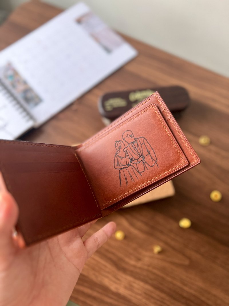 圣诞礼物【定制】六卡短银包 三层钱包 / 人像画 / 颜似绘 / 皮革 - 皮夹/钱包 - 真皮 咖啡色