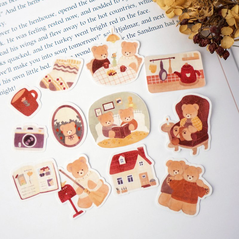 熊熊与两人小屋和纸散装贴纸【可重复黏贴撕下】 - 贴纸 - 纸 
