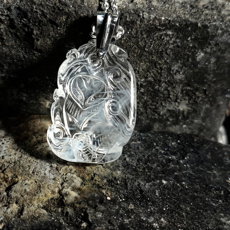 蓝针/九尾狐银吊墬 - 项链 - 宝石 白色