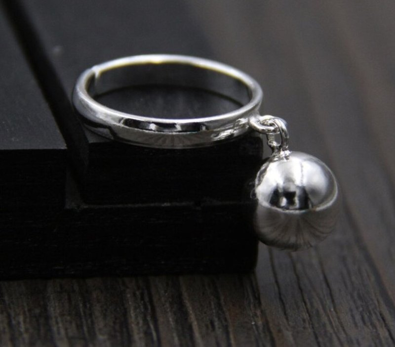 Real S925 Sterling Silver Ball Charms Finger Rings for Women Simple Fashion - 戒指 - 银 银色