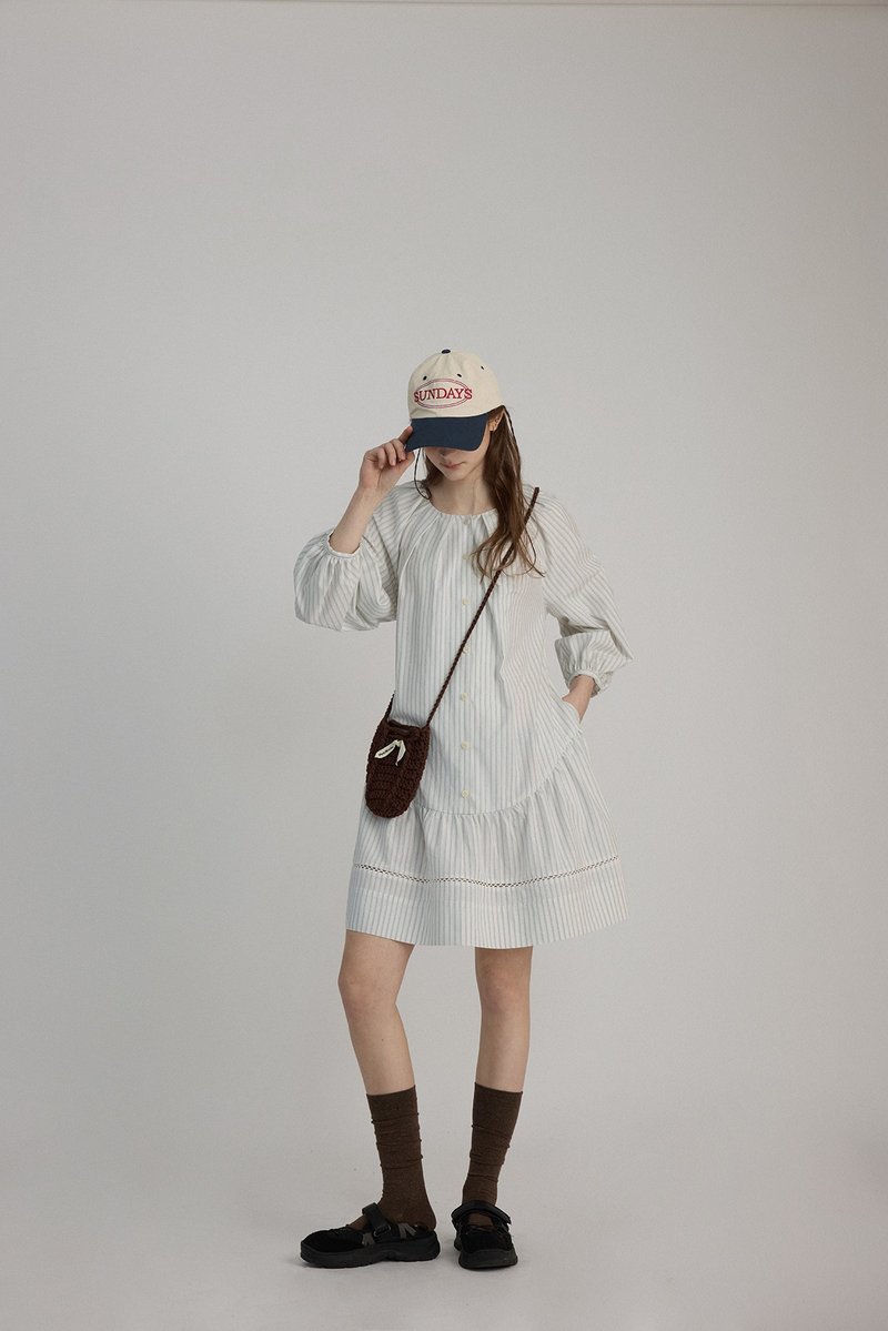 北欧极简 色织镂空拼接连身裙 - 洋装/连衣裙 - 其他材质 白色