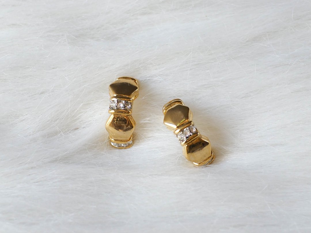菱角接钻青春春季日和 古董珠宝耳针式饰品耳环piercing earrings - 耳环/耳夹 - 其他金属 金色