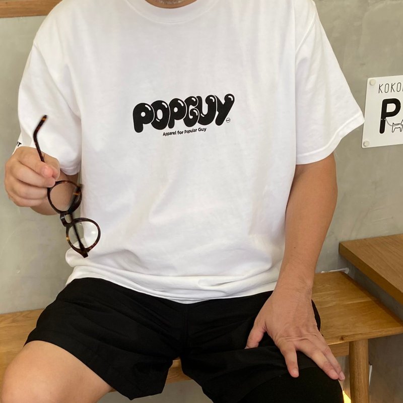 CultT 独家设计-【POPGUY】日系寛松剪裁白色 短袖 Tee (成人/中) - 中性连帽卫衣/T 恤 - 棉．麻 白色