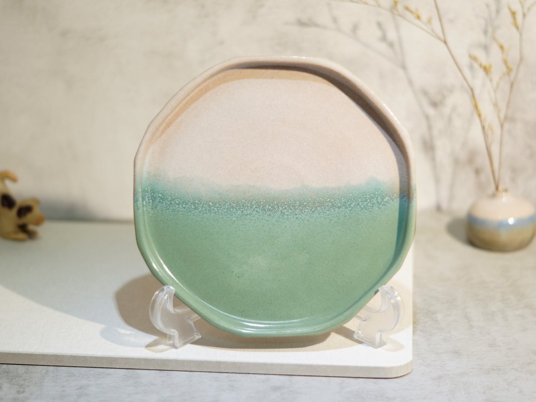 碧绿白手切陶盘,餐盘,菜盘,水果盘,点心盘-直径约16.5厘米 - 盘子/餐盘/盘架 - 陶 多色