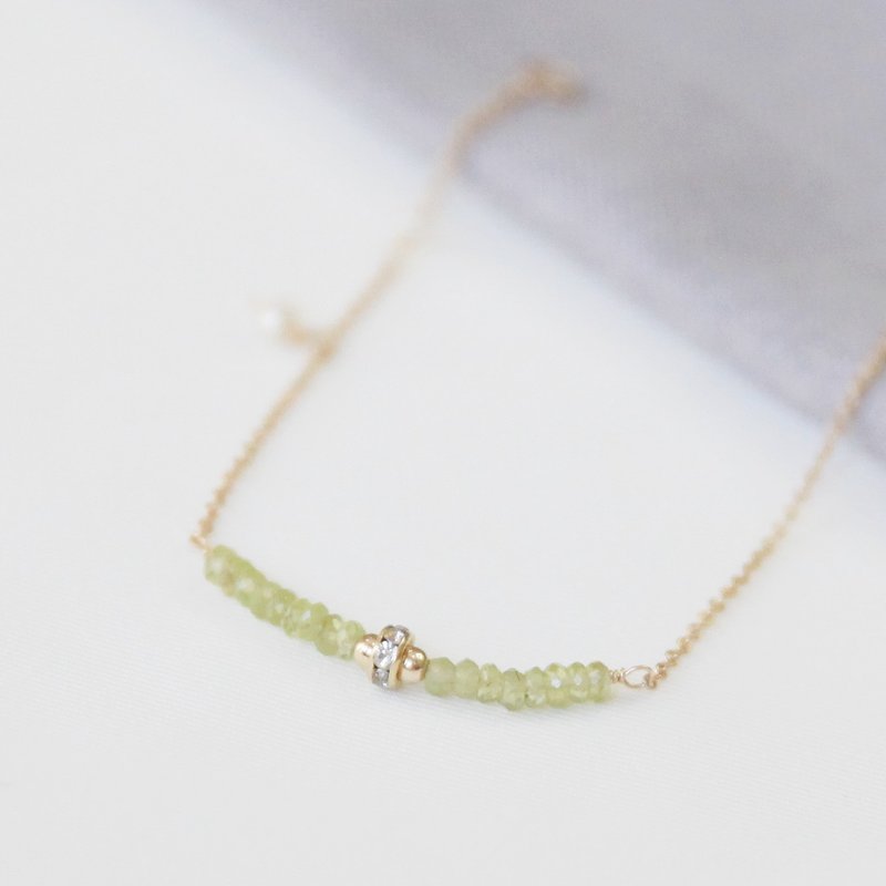 小优雅系列-橄榄石 Olivine 14K包金手链 - 手链/手环 - 宝石 绿色