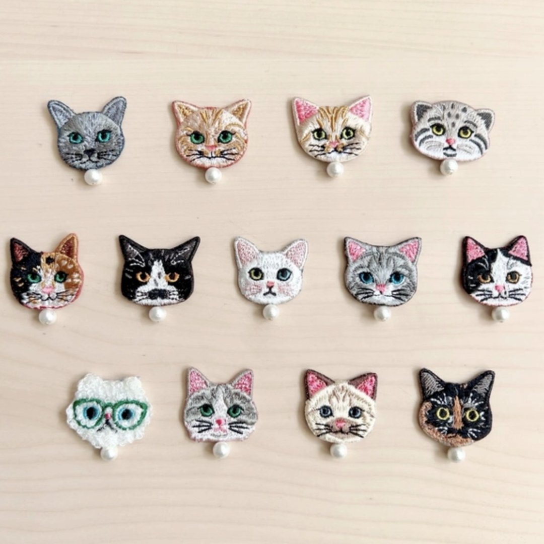 猫咪刺绣胸针 - 胸针 - 棉 橘色