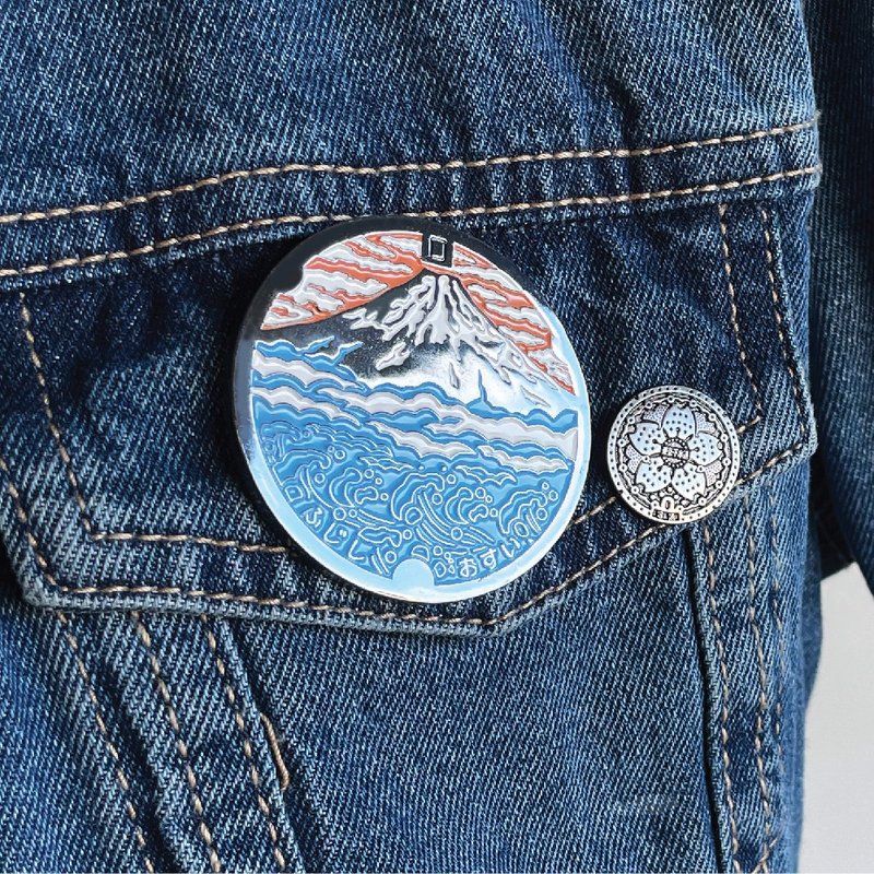 日本人孔盖别针  /  富士山  /  水渠盖金属徽章/5cm - 徽章/别针 - 其他金属 蓝色