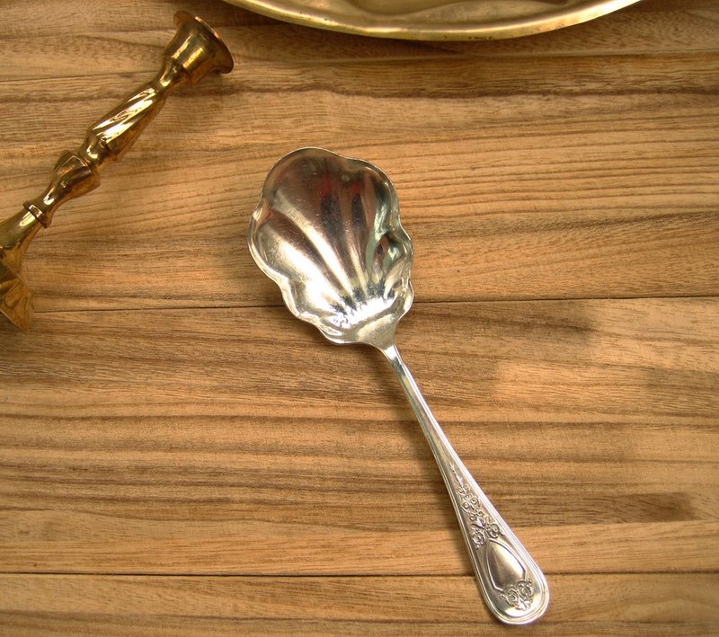 美国制OVB铜镀银贝壳匙面大汤勺 大汤匙 分餐匙 沙拉匙 - 汤勺/锅铲 - 铜/黄铜 银色