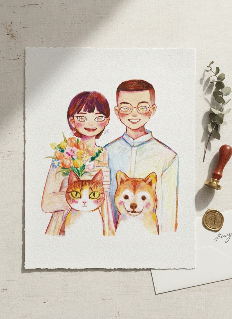 婚礼定制手绘肖像插画 / 高解析电子档 / 可印刷展示 - 电子手绘真人画像/绘画/插画 - 其他材质 