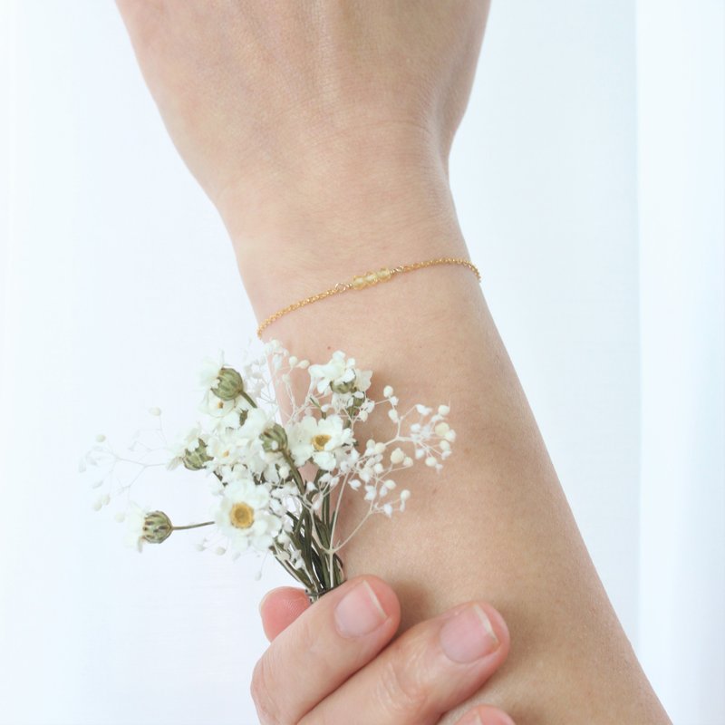 11月天蝎座诞生石 黄水晶 14K注金幸运手链 送花语干燥花束生日礼 - 手链/手环 - 其他金属 蓝色