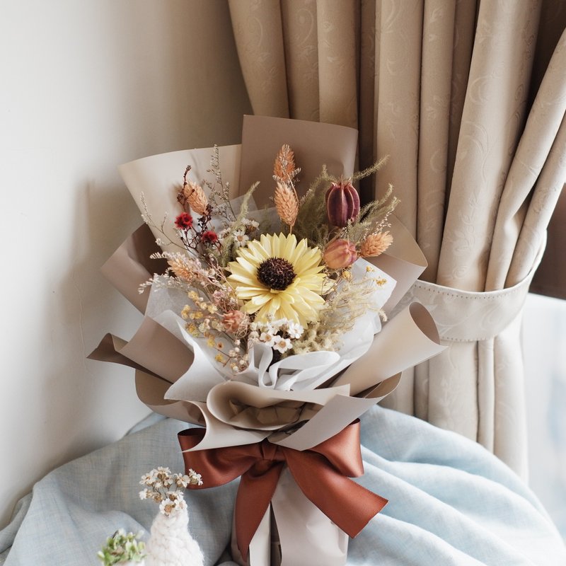 温暖沉稳 干燥花束 毕业花束 向日葵 现货 - 干燥花/捧花 - 植物．花 咖啡色