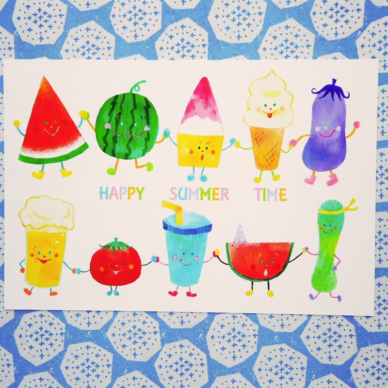 明信片 (夏) Happy summer time 夏日冰果室 - 卡片/明信片 - 纸 蓝色