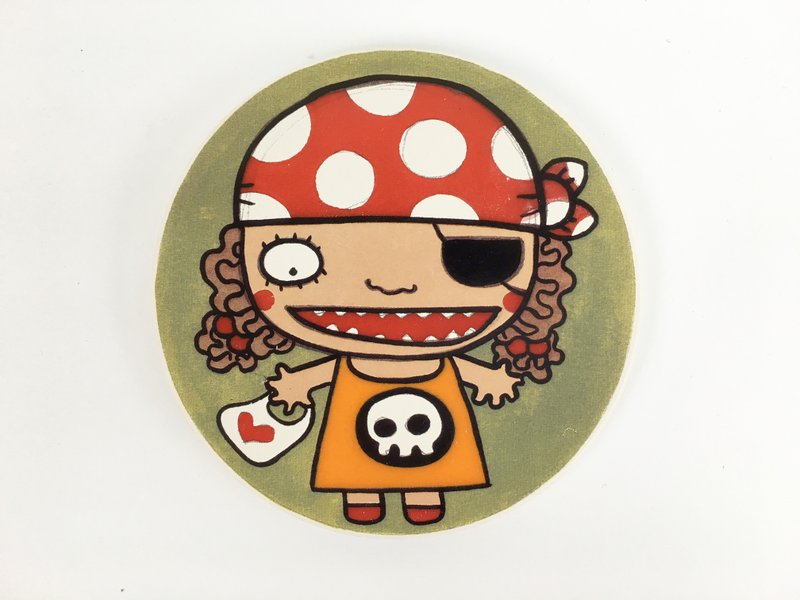 Nice Little Clay 插画陶瓷吸水杯垫小小女海盗5704 - 杯垫 - 陶 多色