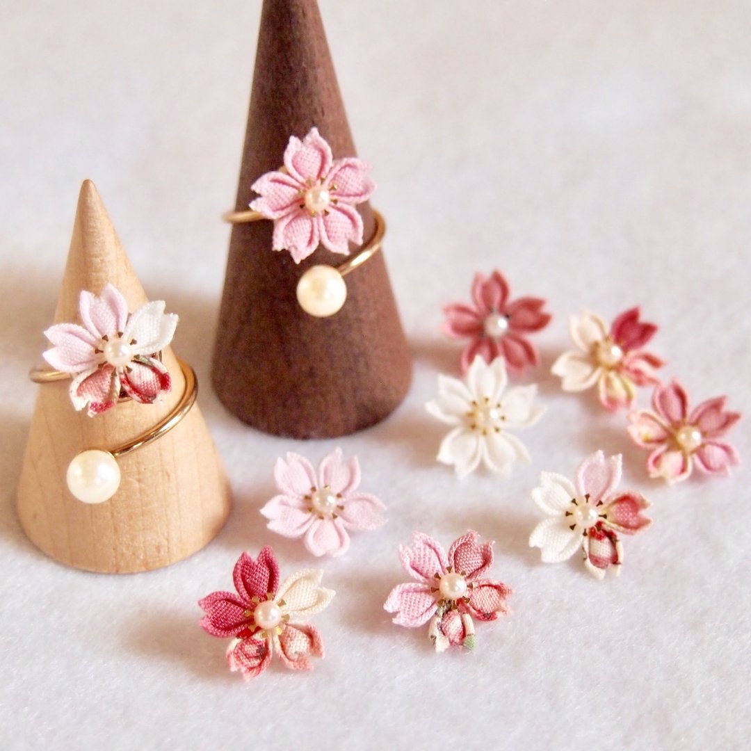 Knob work cherry blossom ring - 戒指 - 棉 粉红色