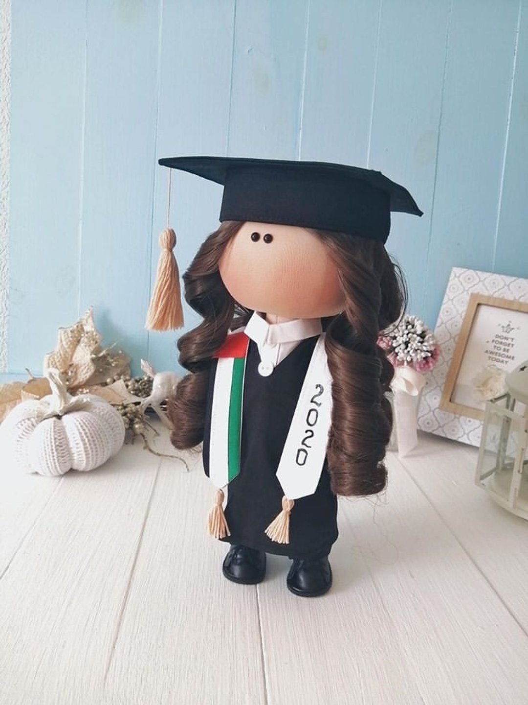 Graduation Doll for best friend. Handmade custom doll, Portrait doll art gift - 玩偶/公仔 - 其他材质 紫色