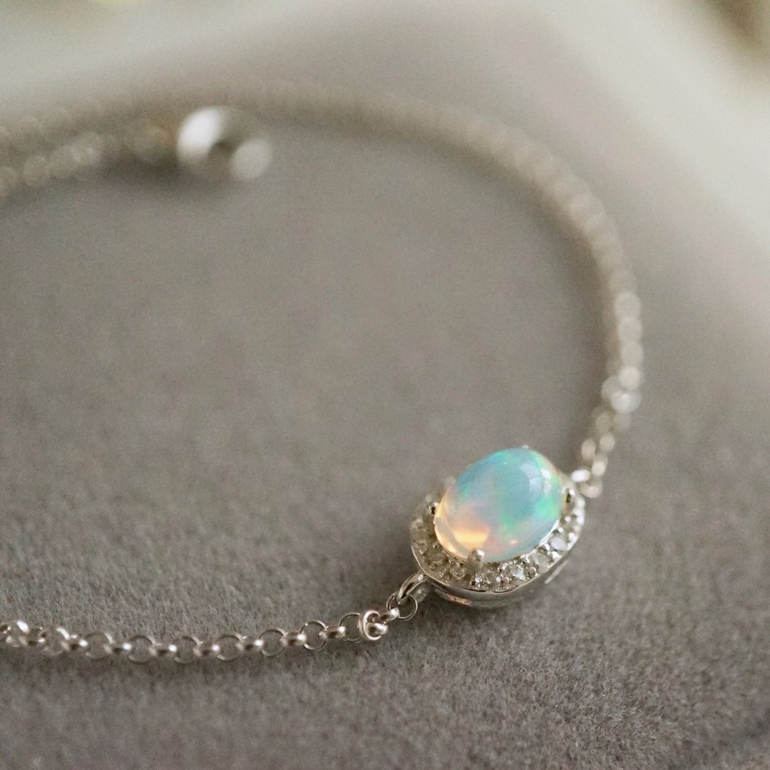 ITS-B104【925银・宝石・Opal・欧泊・蛋白石】细致纯银手链 - 手链/手环 - 纯银 银色