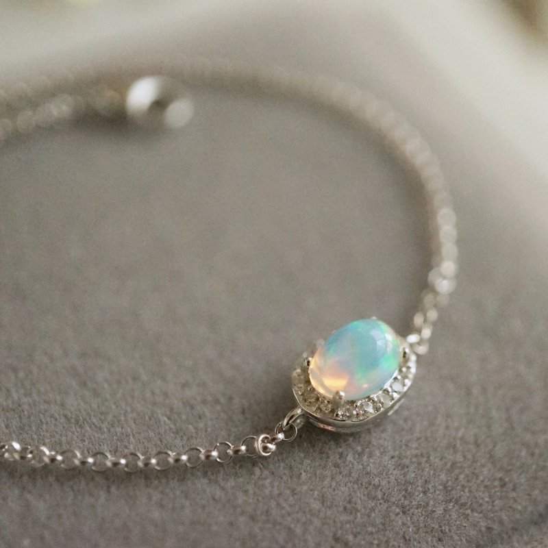 ITS-B104【925银・宝石・Opal・欧泊・蛋白石】细致纯银手链 - 手链/手环 - 纯银 银色