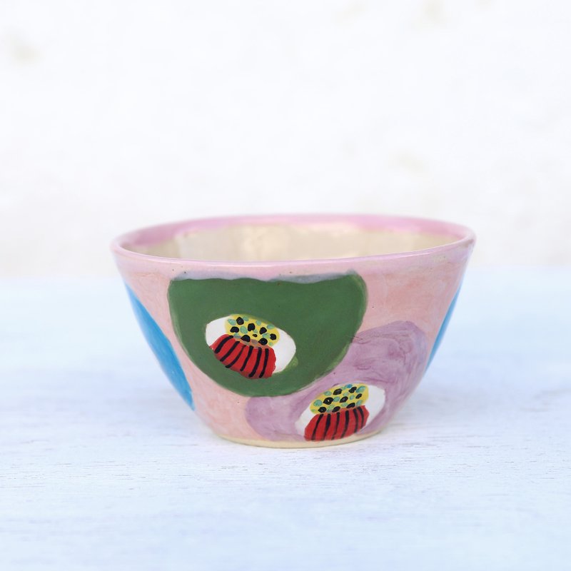 Color camellia bowl, pink ground - 碗 - 陶 粉红色