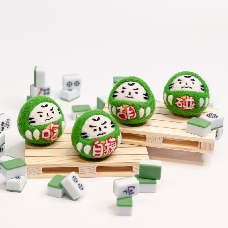 麻将达摩 福神 钥匙圈 吊饰 摆饰 羊毛毡 生日礼物 幸运小物 - 钥匙链/钥匙包 - 羊毛 绿色