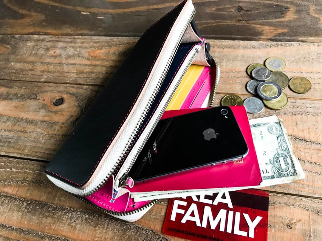 ROUND Simple x Candy Pop Round Zip Long Wallet Smartphone OK RZW-KPYT-NPP-R - 皮夹/钱包 - 真皮 黑色