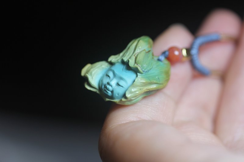 【莲花童子】天然绿松石手工雕刻设计吊坠项链挂件饰品送女友礼 - 项链 - 玉石 绿色