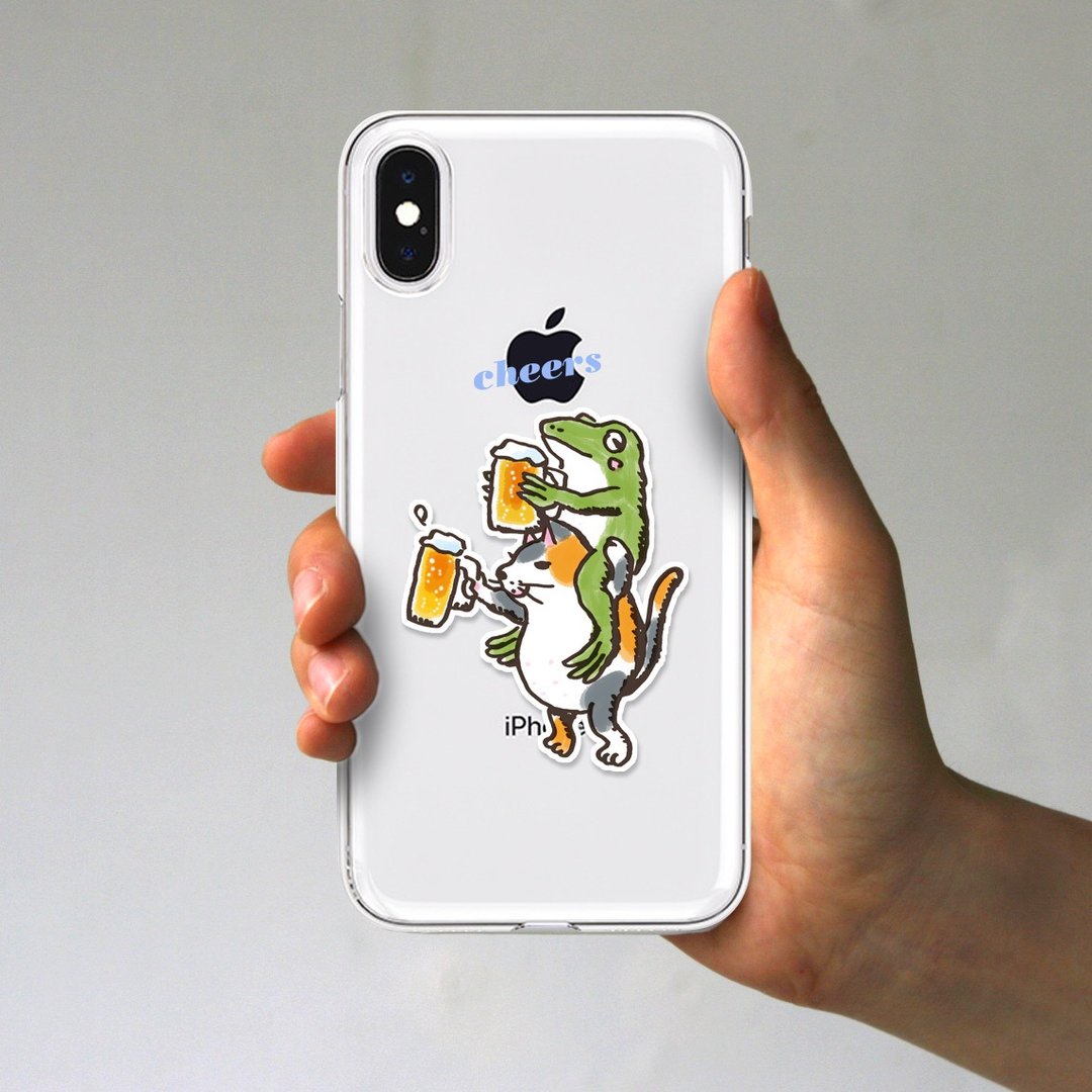 iPhone case Cat and blue frog toast transparent - 手机壳/手机套 - 塑料 透明