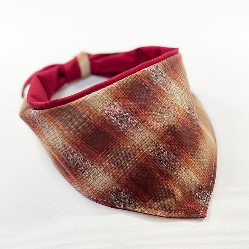 狗狗专属名领巾-定制化(大型犬)- 红砖格 - 项圈/牵绳 - 棉．麻 红色