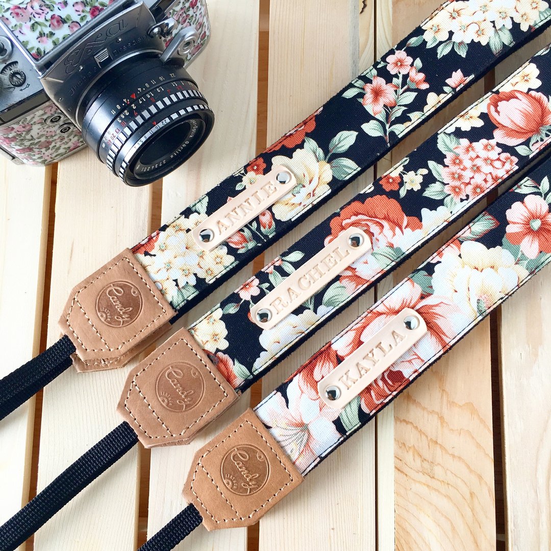 Black Orange Flora Mirrorless or DSLR Camera Strap - 相机 - 棉 黑色