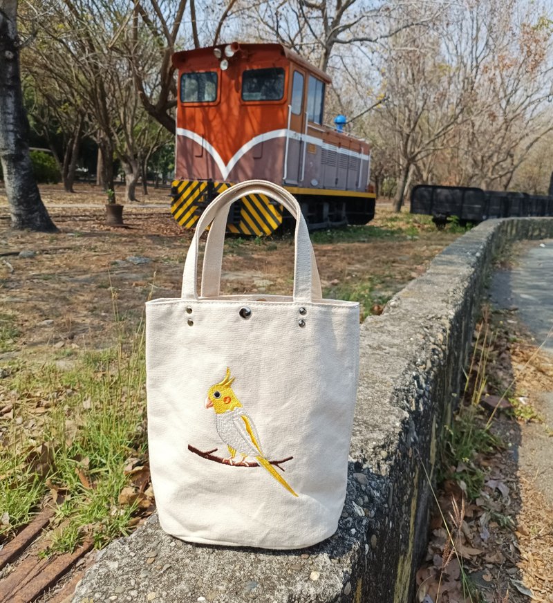 玄凤鹦鹉  刺绣 小提袋  胚布袋 手提袋 - 手提包/手提袋 - 棉．麻 