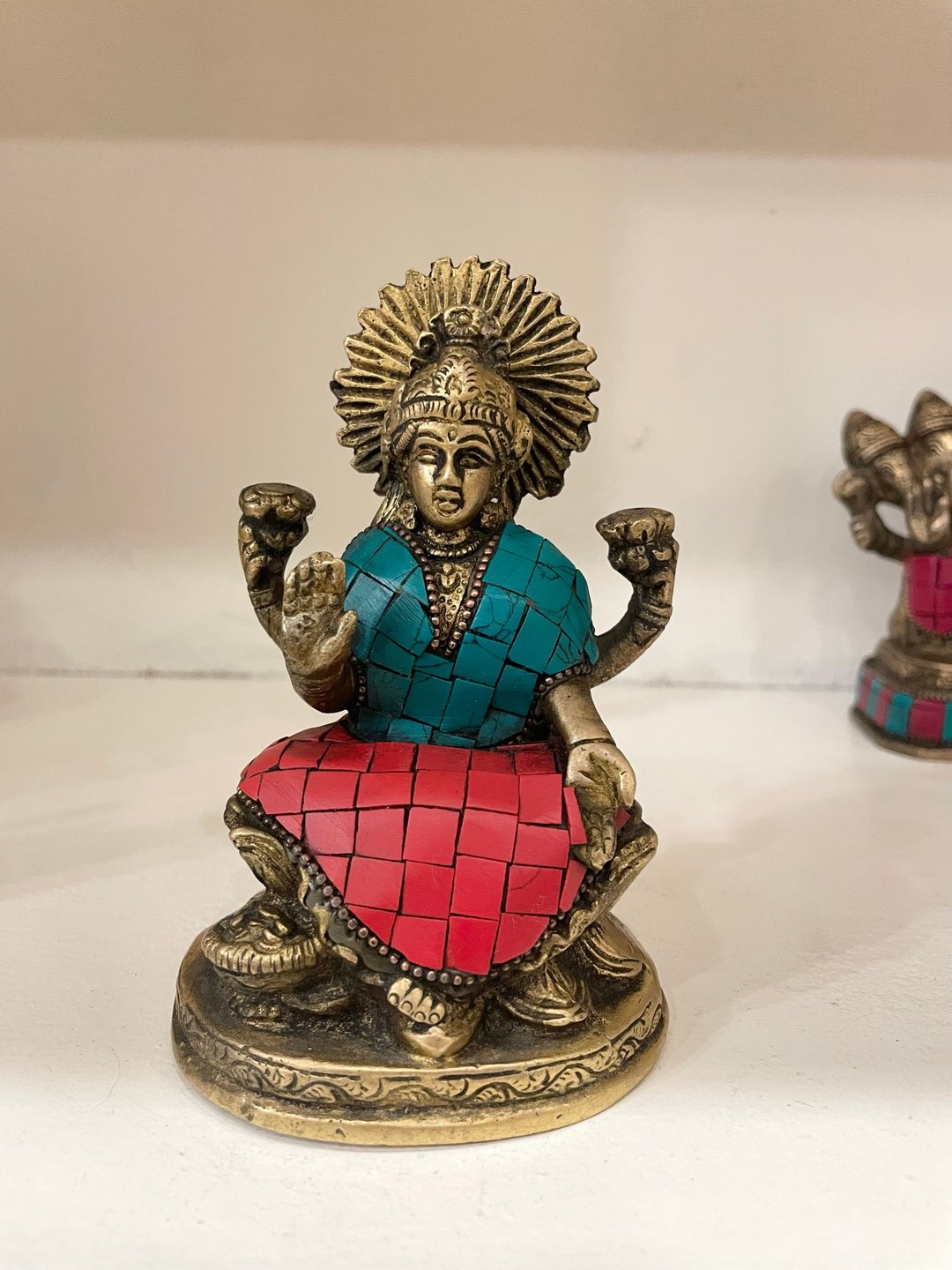 印度手工制 精细镶嵌工艺 黄铜像 (小) - 印度教神只 - 摆饰 - 铜/黄铜 金色