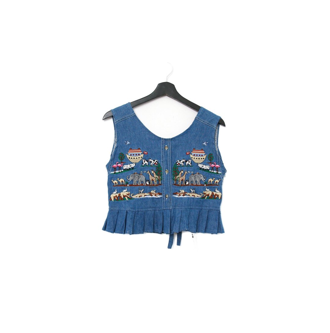Back to Green-丹宁刺绣背心 动物园 邮轮dv-21//vintage vest - 女装背心 - 棉 