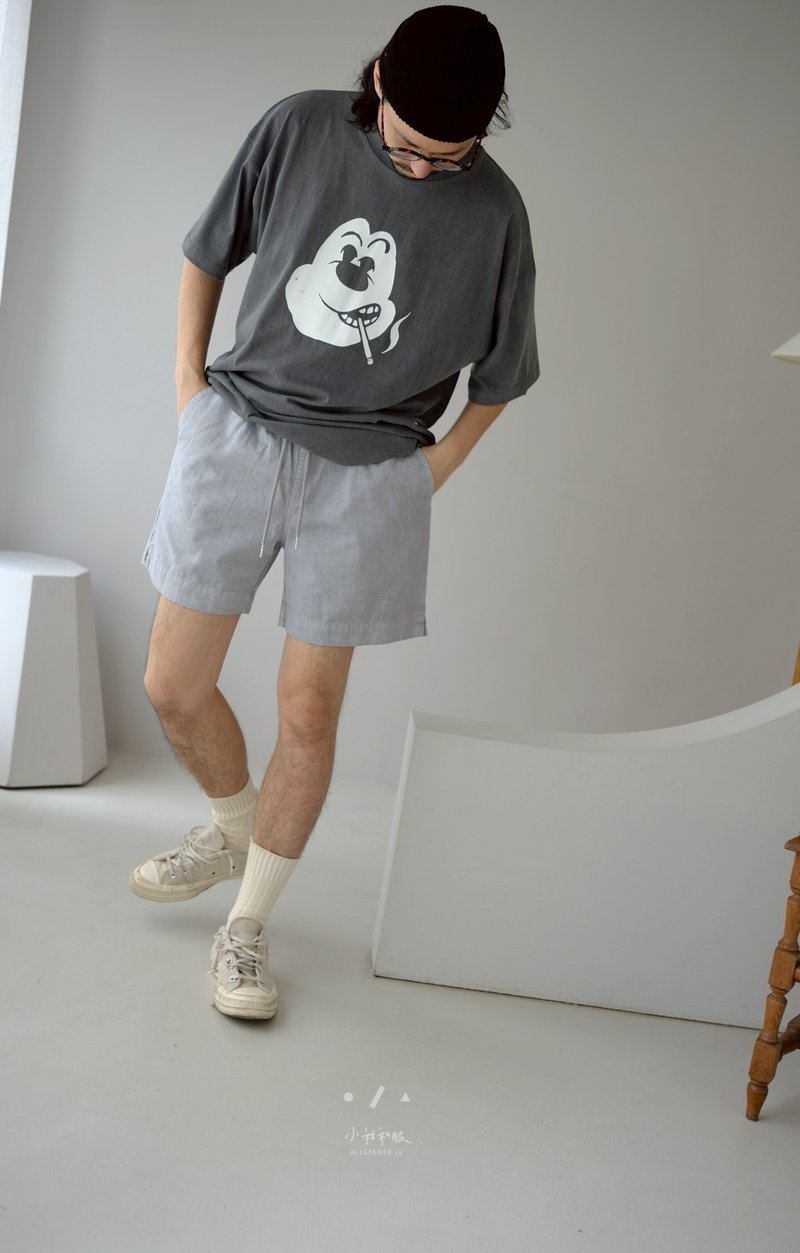 彩虹颜料水洗小短裤 - 2色 - 彩虹灰 - 女装短裤 - 棉．麻 灰色