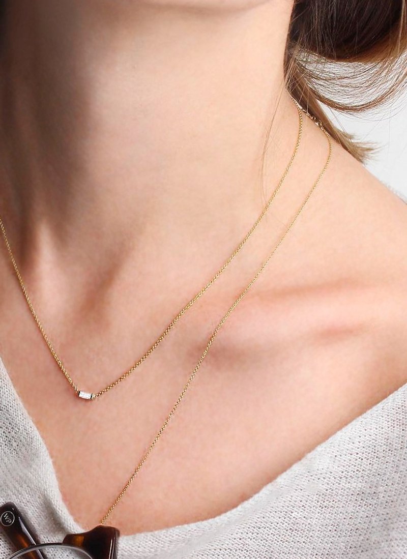 祖母綠切割仿鑽項鏈 疊戴項鏈組合 鋯石 925銀 - 项链 - 纯银 银色