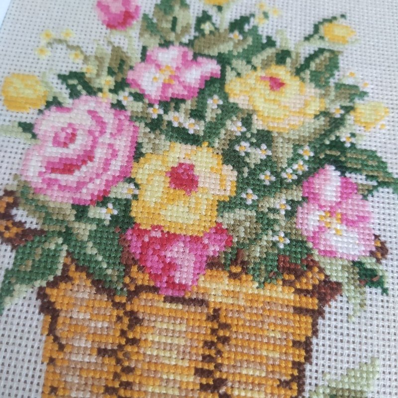 手工玫瑰墙饰、手工十字绣艺术品、礼品、家居装饰 - 墙贴/壁贴 - 棉．麻 粉红色