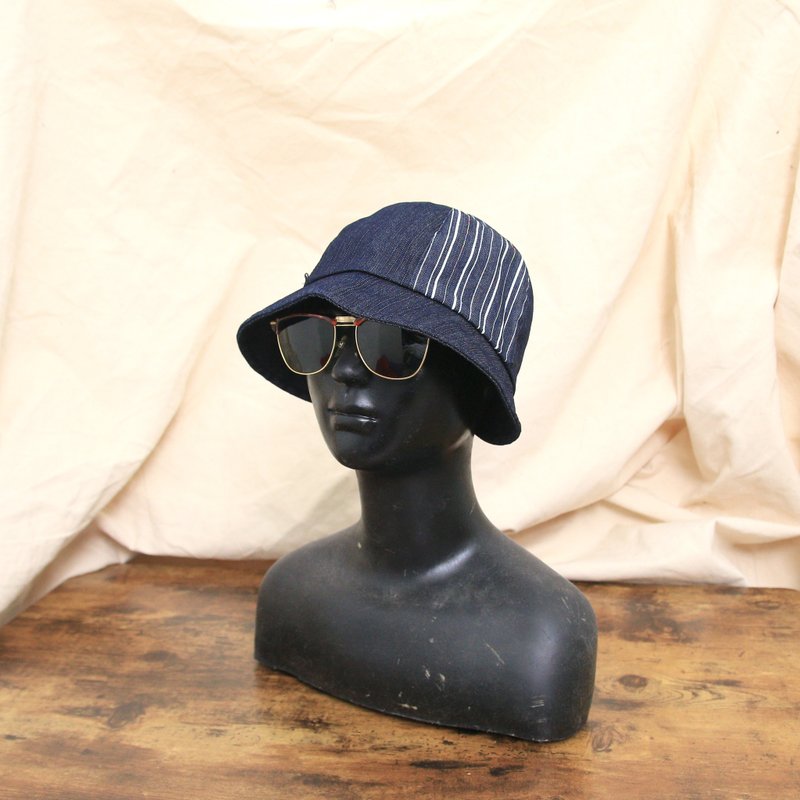 Back to Green::户外渔夫帽  深牛仔条纹 d-58//vintage hat - 帽子 - 棉．麻 