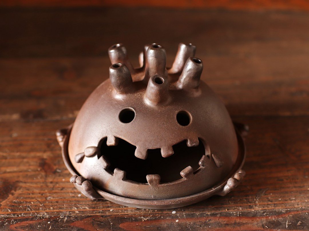 Bizen ware kimosu Katori incense holder (with mat) i-072 - 香薰/精油/线香 - 陶 咖啡色