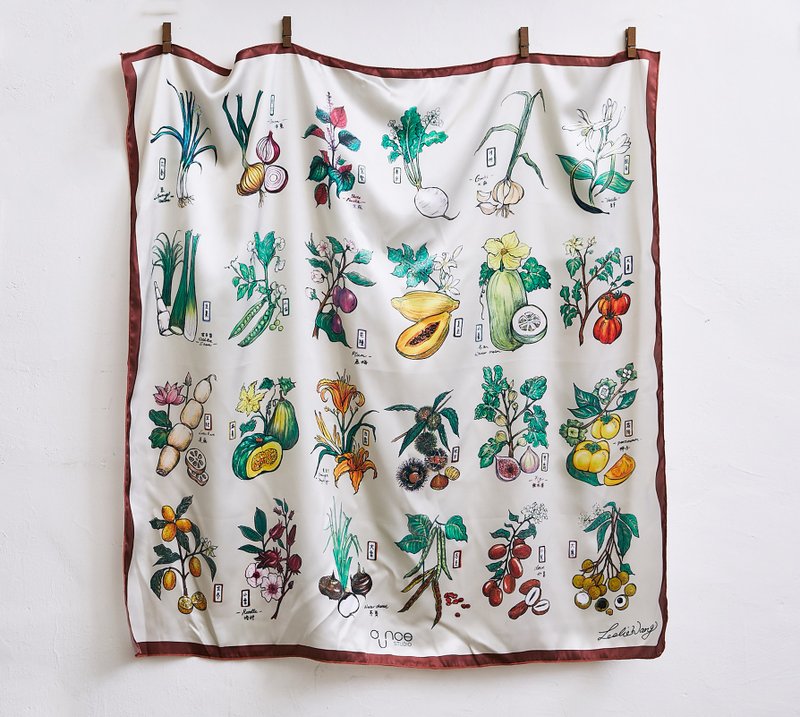 24 节气食材图鉴大方巾 ( 含印花束口包 ) - 丝巾 - 其他材质 