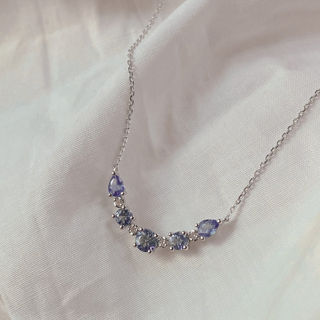 黎明女神 Aurora | 18K金钻石颈链 (可定制化) - 项链 - 钻石 蓝色