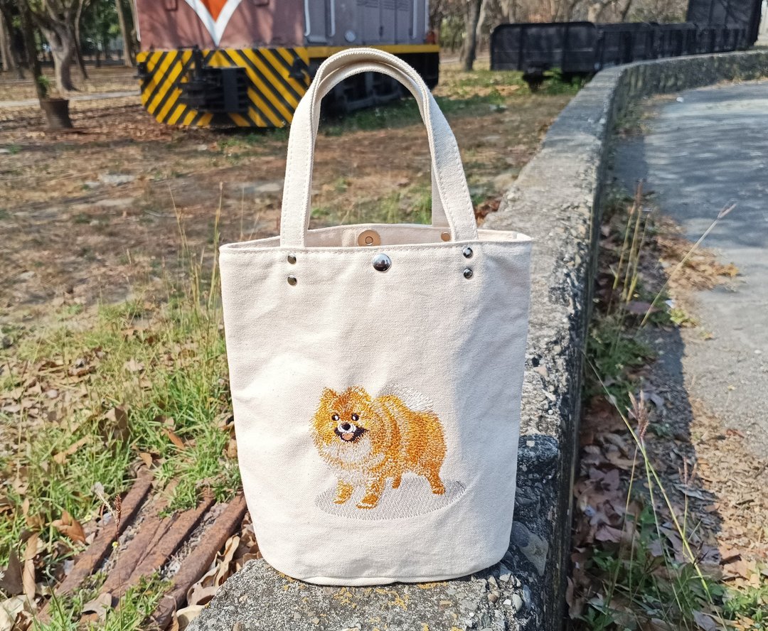 博美狗  犬   刺绣 小提袋  胚布袋 手提袋 - 手提包/手提袋 - 棉 