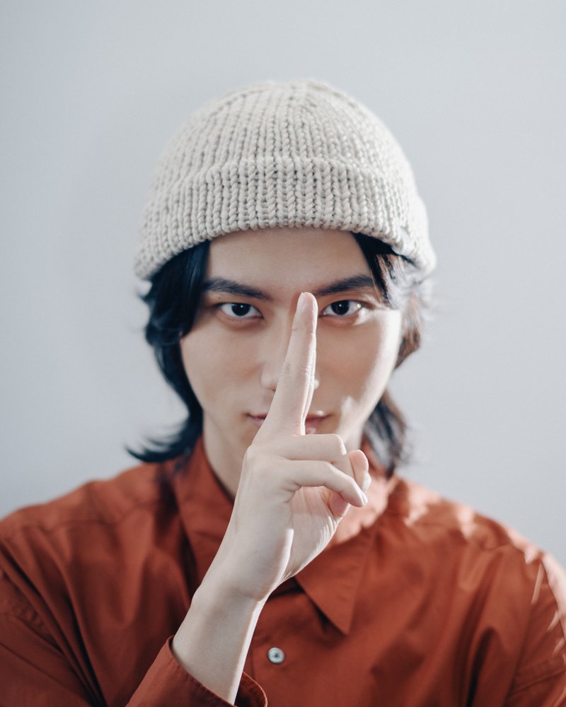 K046 手工编织超短圆顶毛帽水兵帽 - 浅卡 - 帽子 - 棉．麻 白色