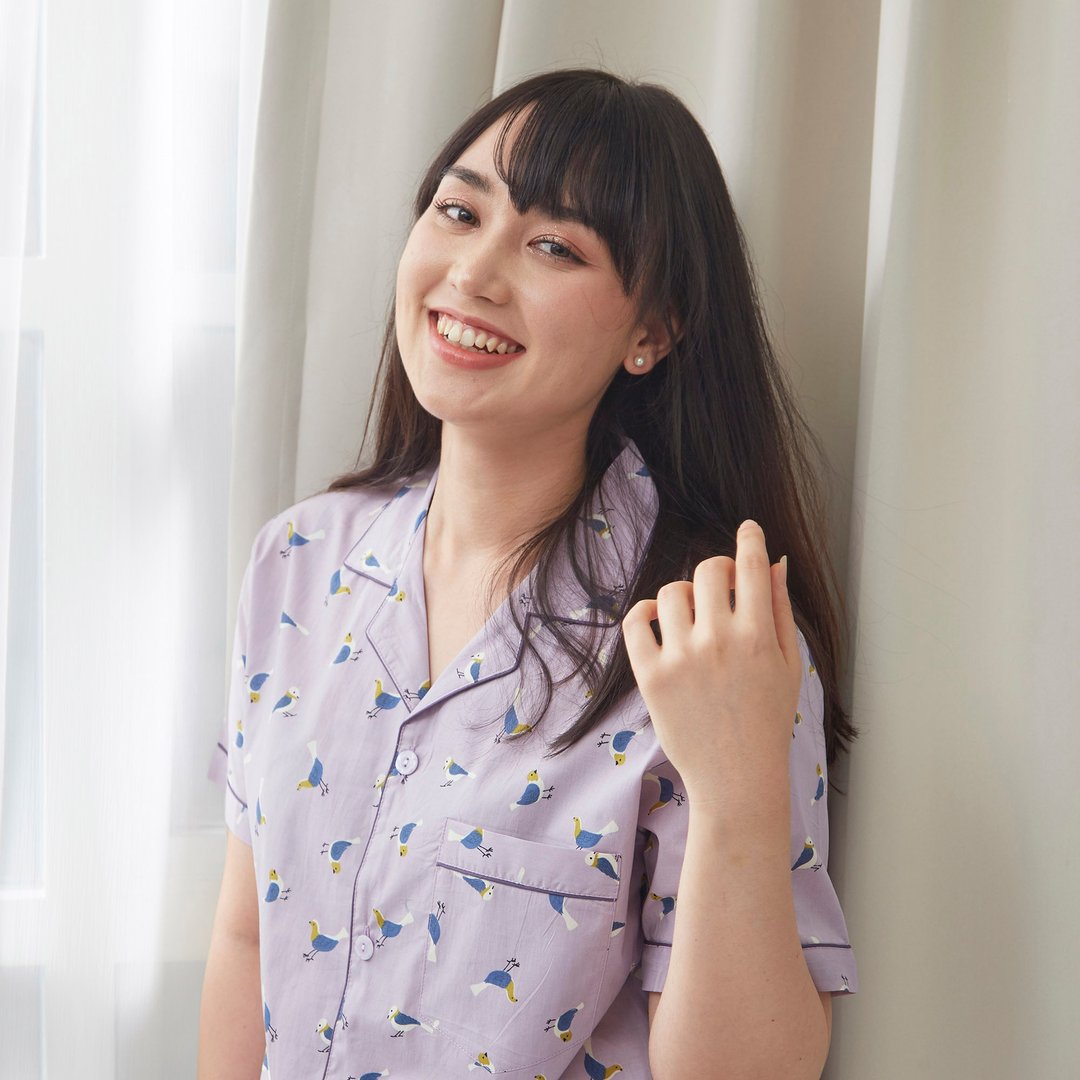 Cotton Pajamas short sleeve with Pants - 居家服/睡衣 - 棉．麻 紫色