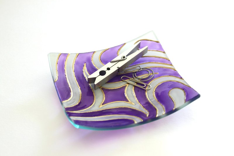 紫流金│低调奢华紫色浅金色玻璃浅碟 - 摆饰 - 玻璃 紫色